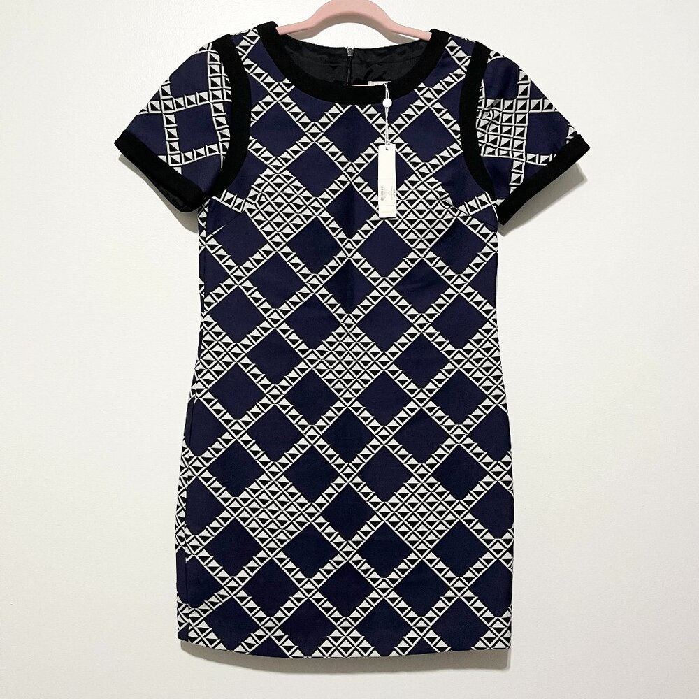Trina Turk Womens Trish Mini Shift Dress 6 Navy Geometric Professional Corporate